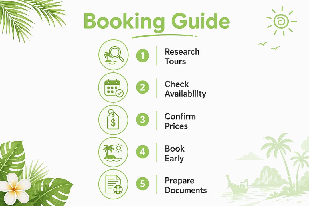 Infographic illustrating booking steps for family excursions in Phuket