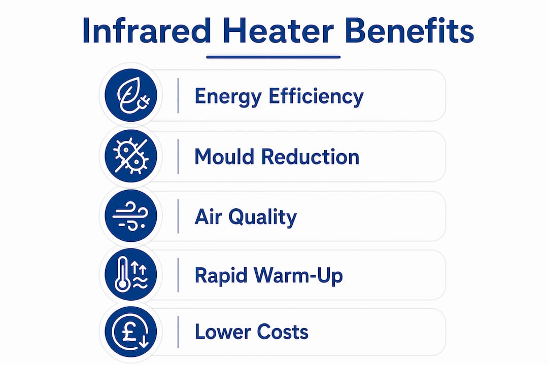 Infographic outlining benefits of infrared bathroom heaters