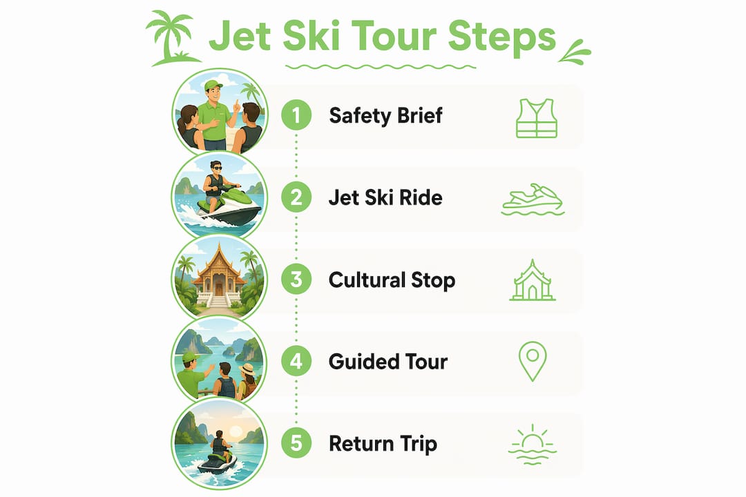 Infographic with key steps of jet ski cultural tour