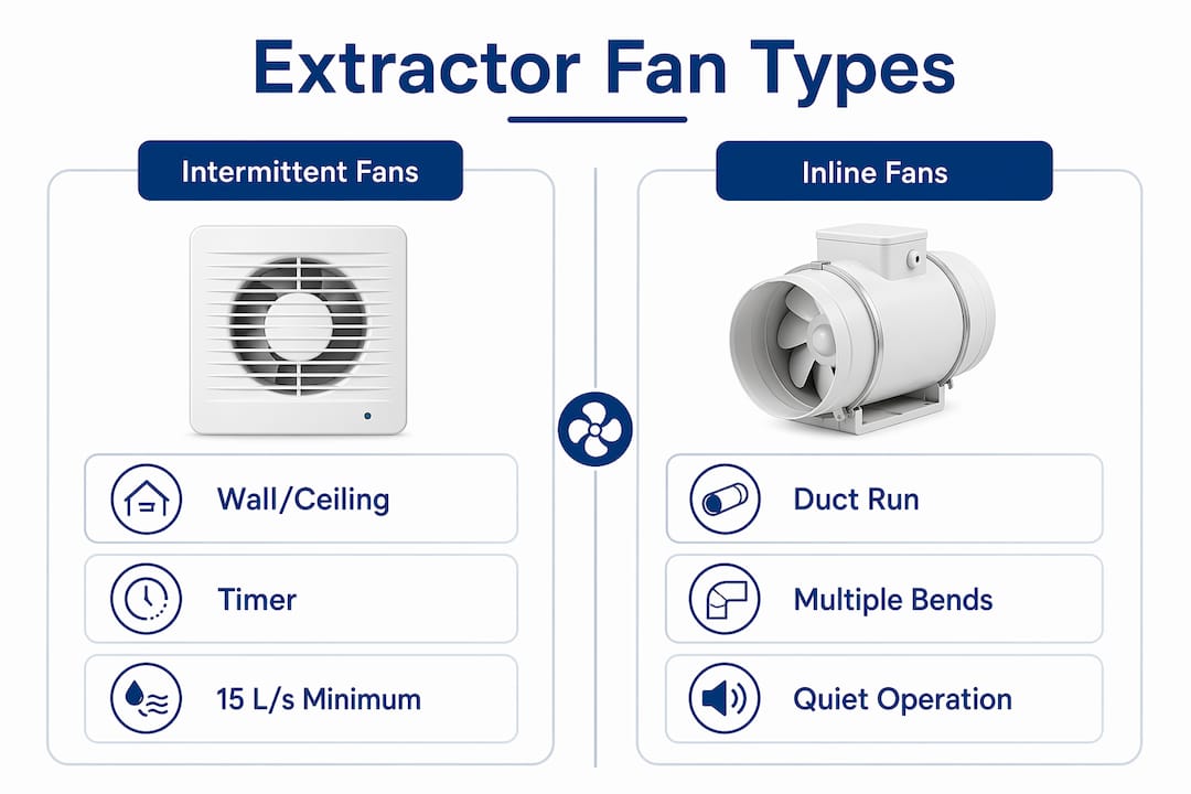 Infographic comparing bathroom extractor fan types