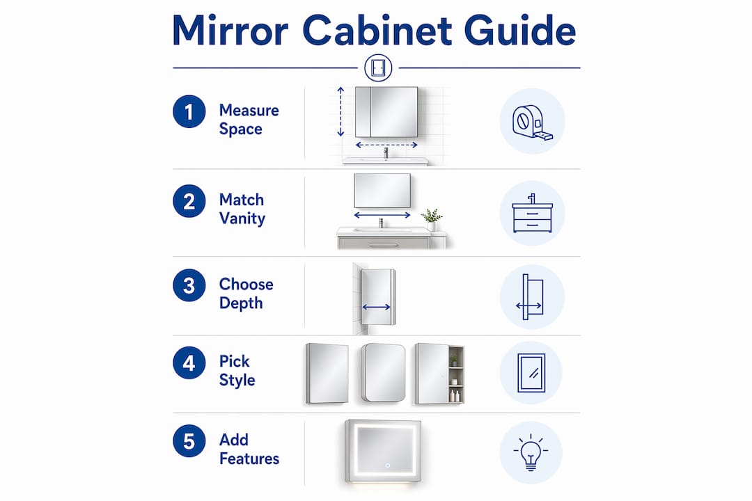 Infographic on mirror cabinet sizing and features