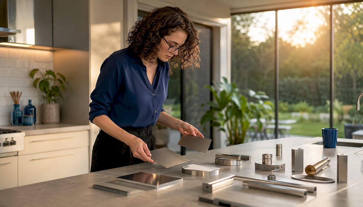 Architect reviewing washroom accessory materials