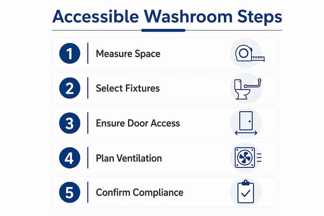 Infographic listing accessible washroom design steps