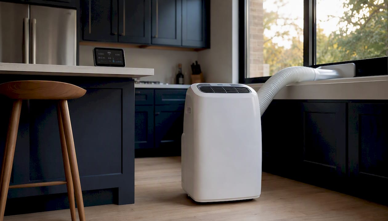Portable AC with vent hose and energy meter