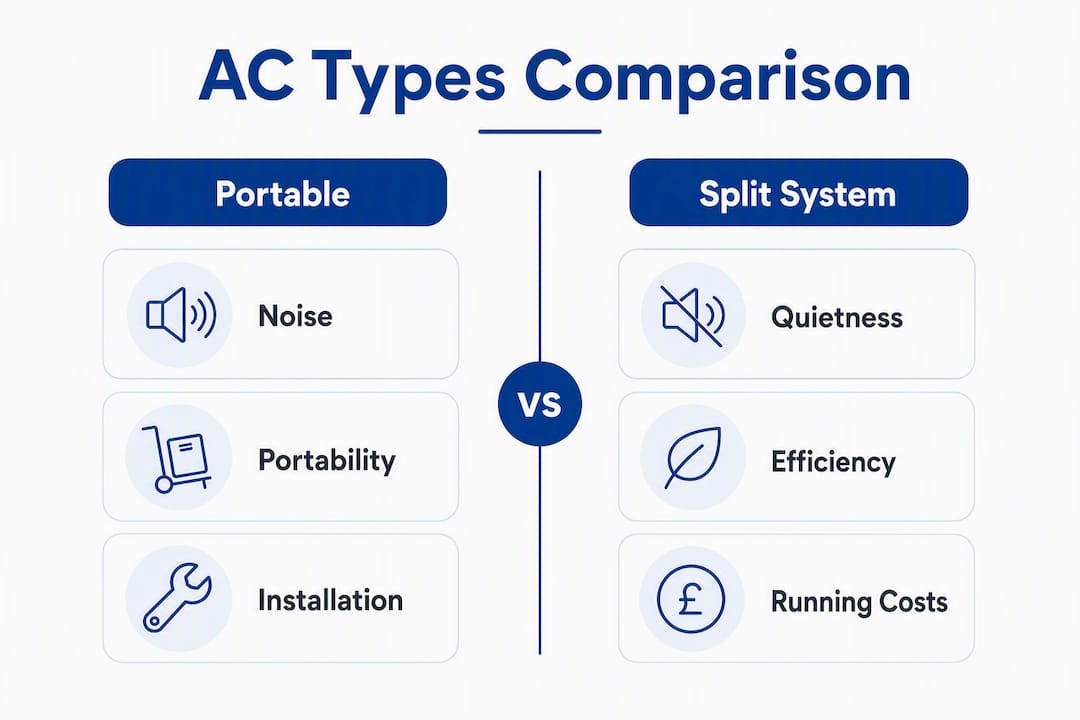 Infographic comparing portable and split system air conditioners