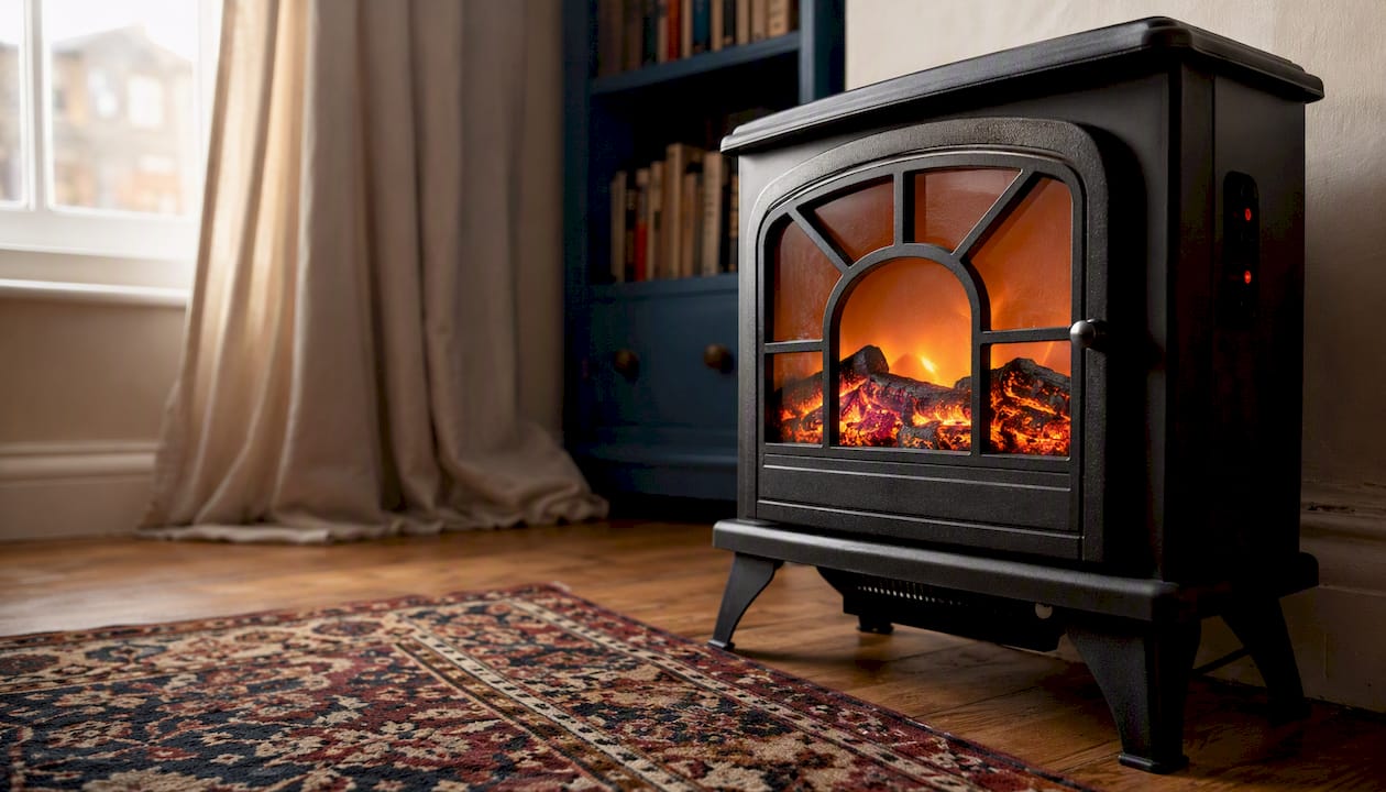 Warm radiant stove-style heater glow