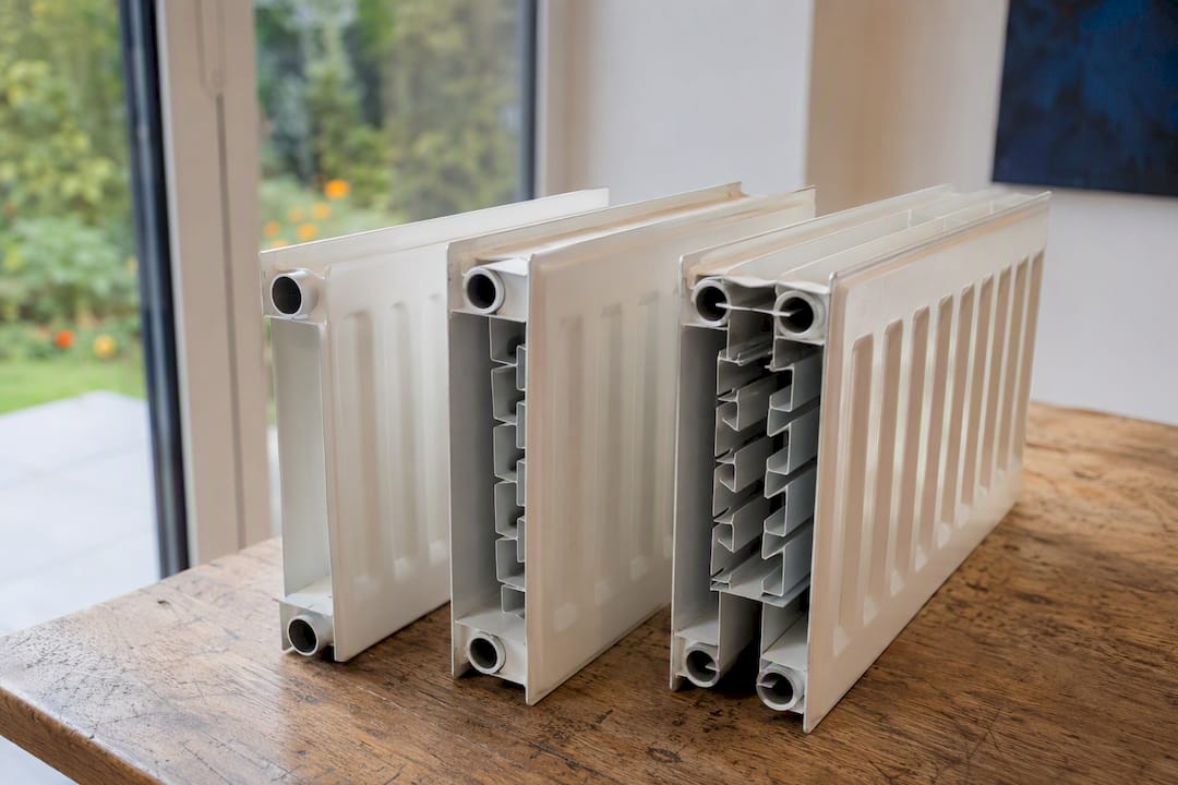 Close-up of different radiator panel types