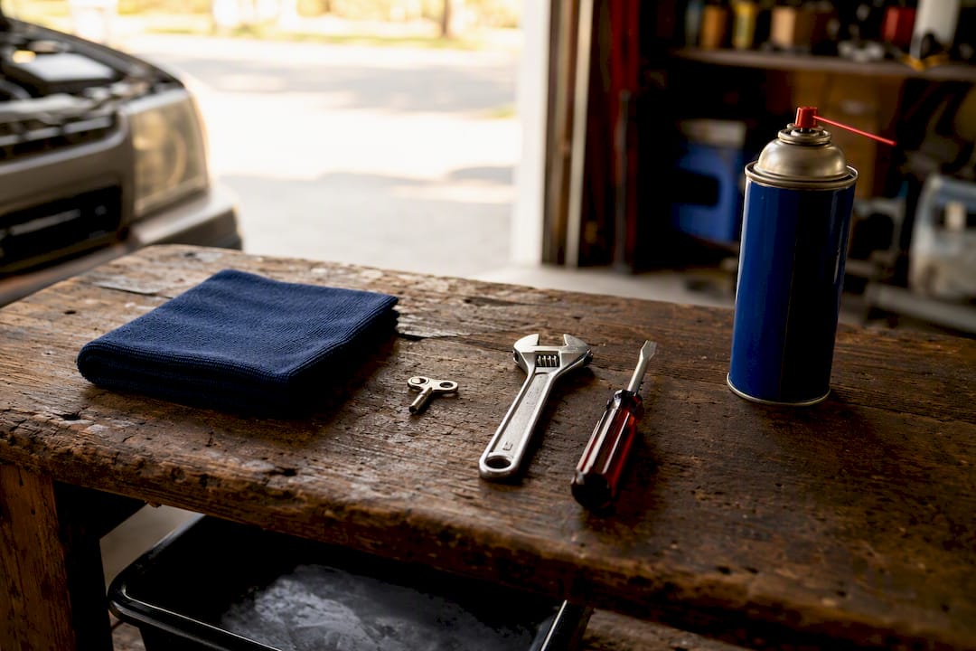 Tools laid out for radiator bleeding