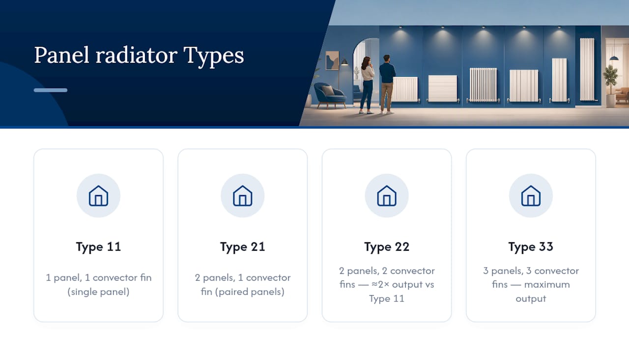 Panel radiator types and internal fins comparison