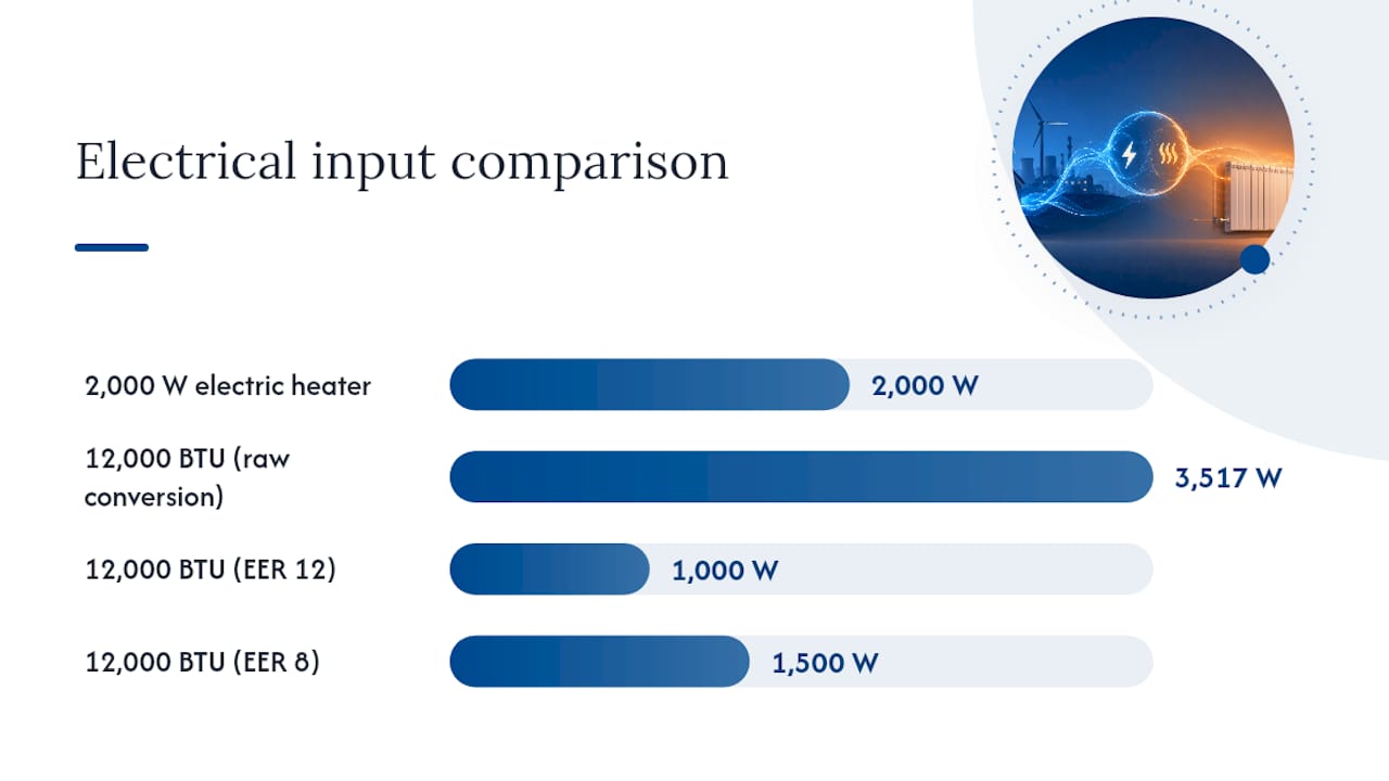 Resistance heater and heat pump input comparison