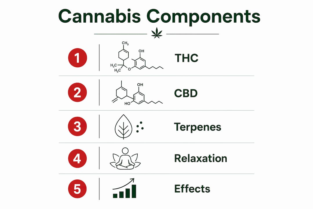 Infographic outlining cannabis components and effects