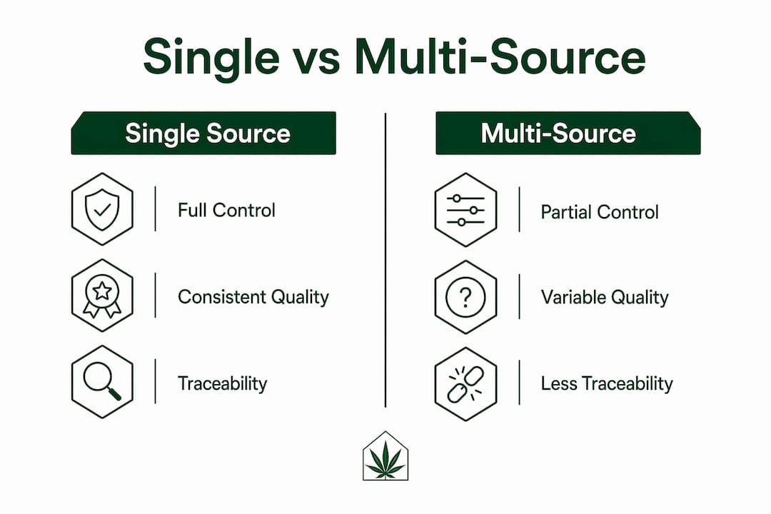 Infographic comparing single source and multi-source cannabis