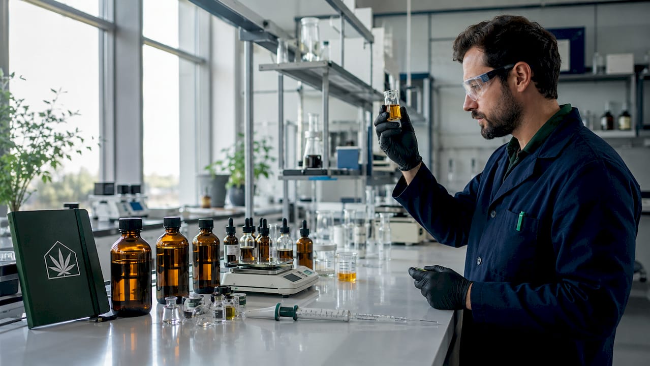 Close-up of cannabis compound samples in lab