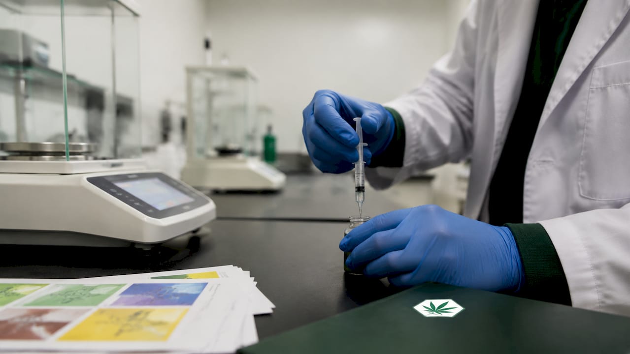 Lab technician drawing cannabinoid sample