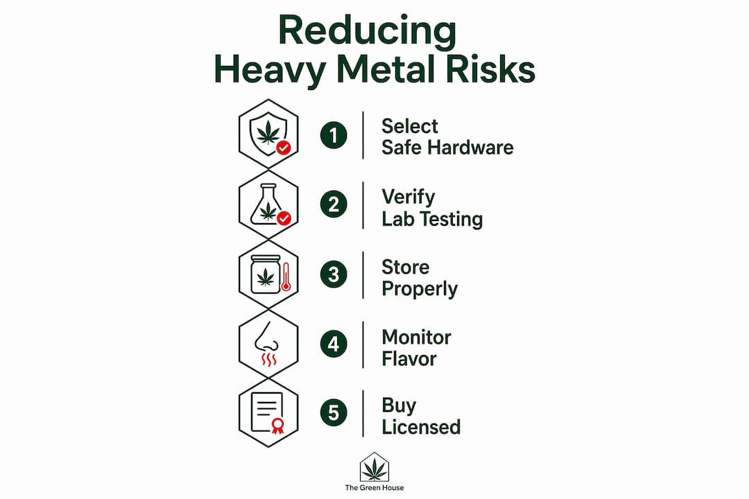 Infographic outlining steps to reduce heavy metal risk in vapes