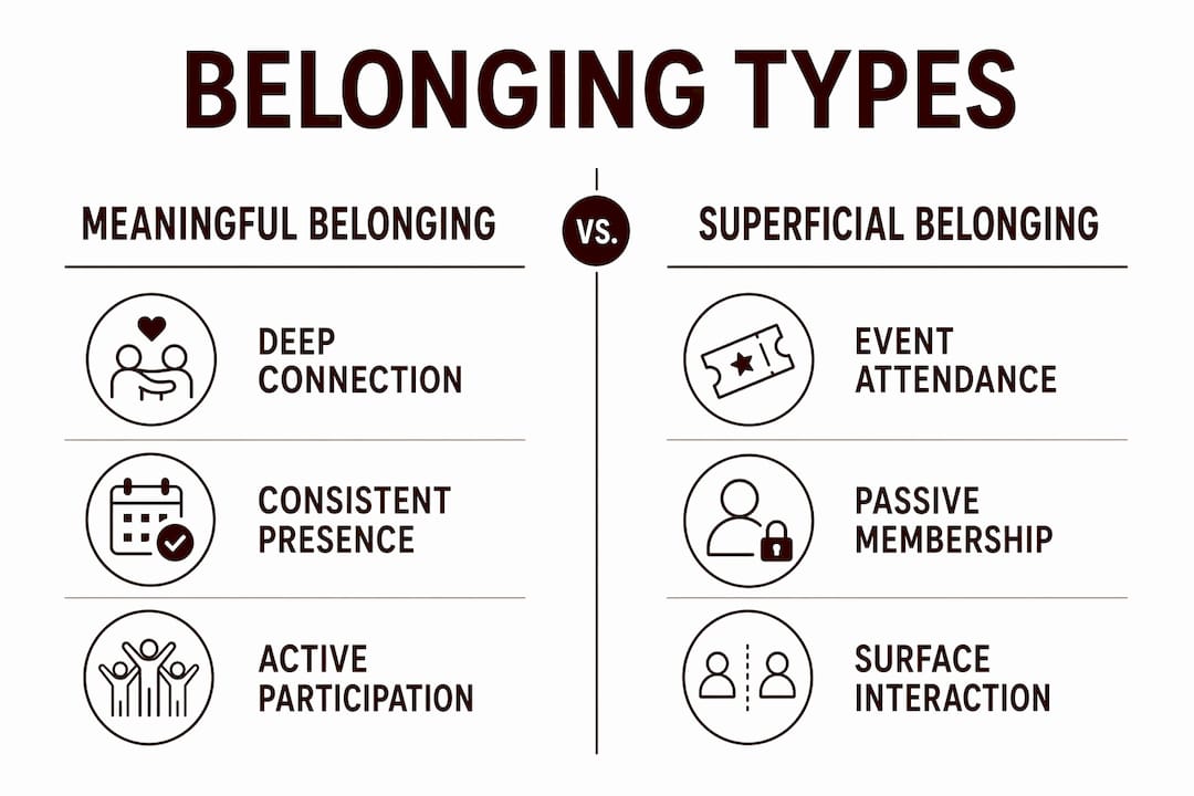 Infographic contrasting meaningful and superficial belonging
