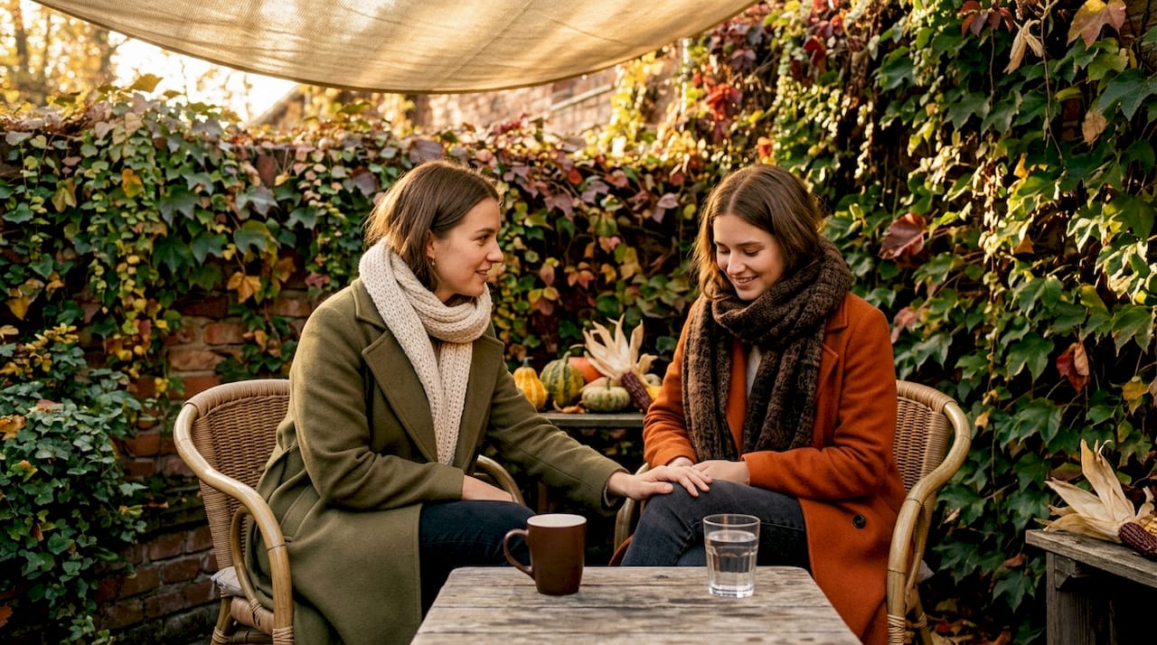 Two women sharing comforting support outdoors