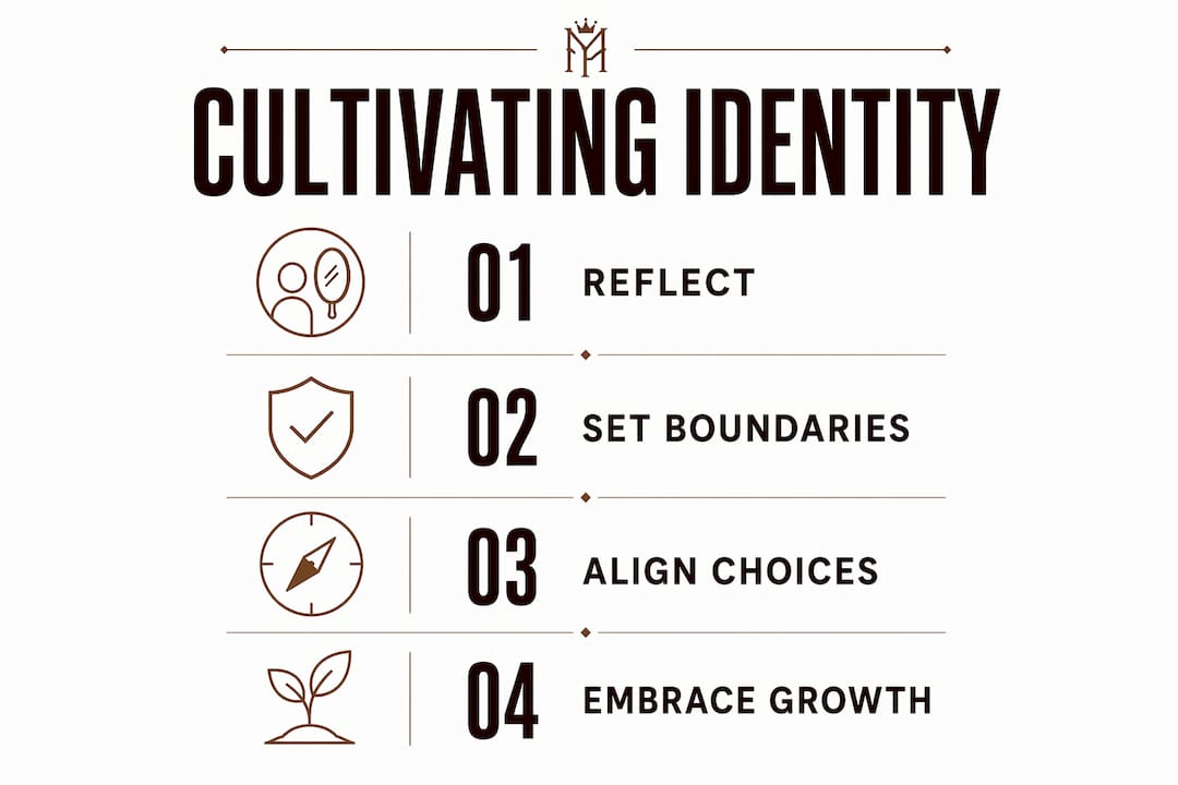 Infographic outlining steps to cultivate and protect identity