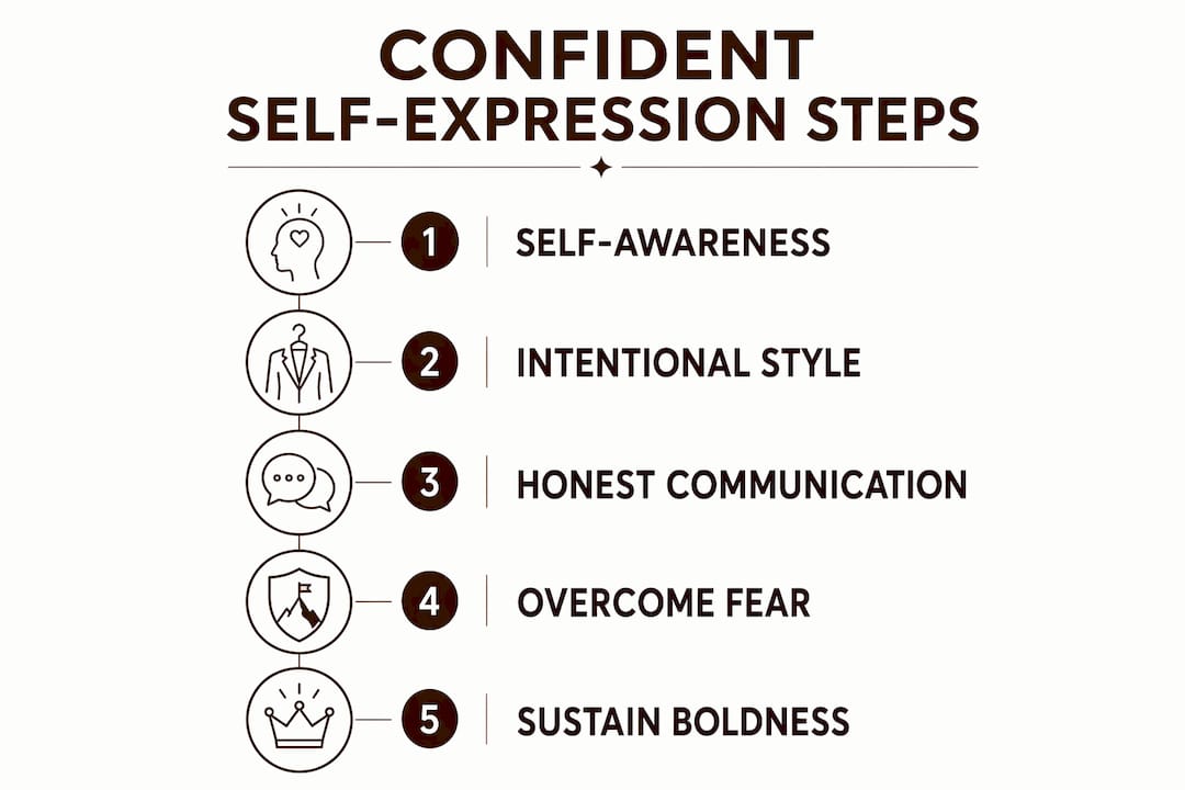 Infographic depicting steps to confident self-expression