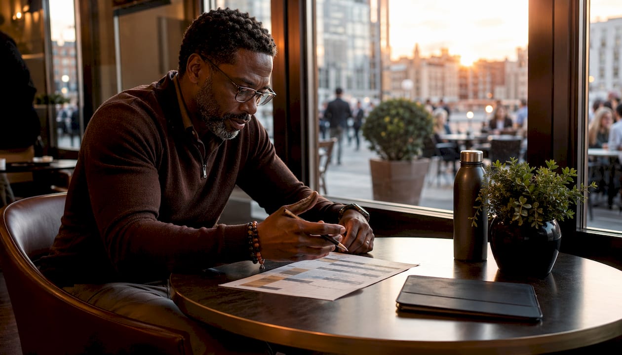 Man reviewing decision matrix for growth mindset