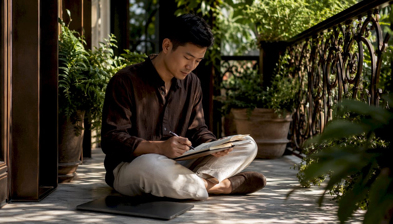 Man writing daily conscious choices