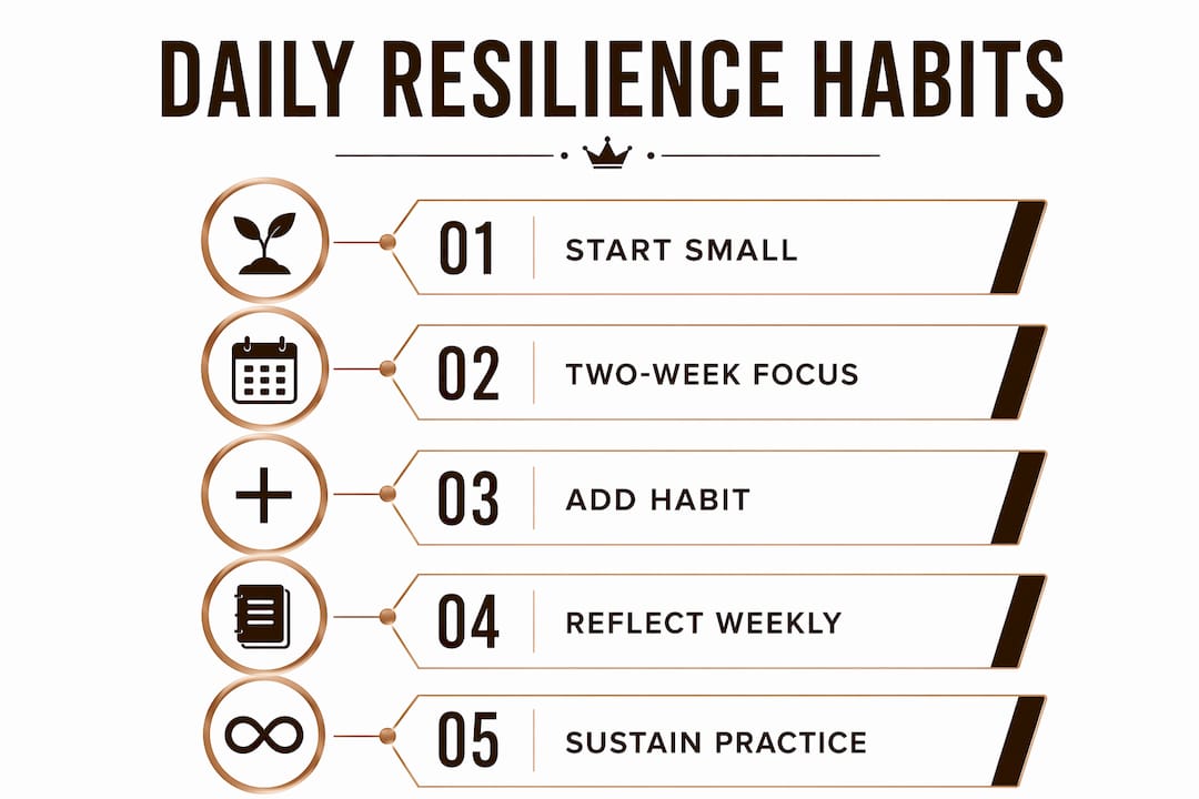 Infographic illustrating daily resilience building steps