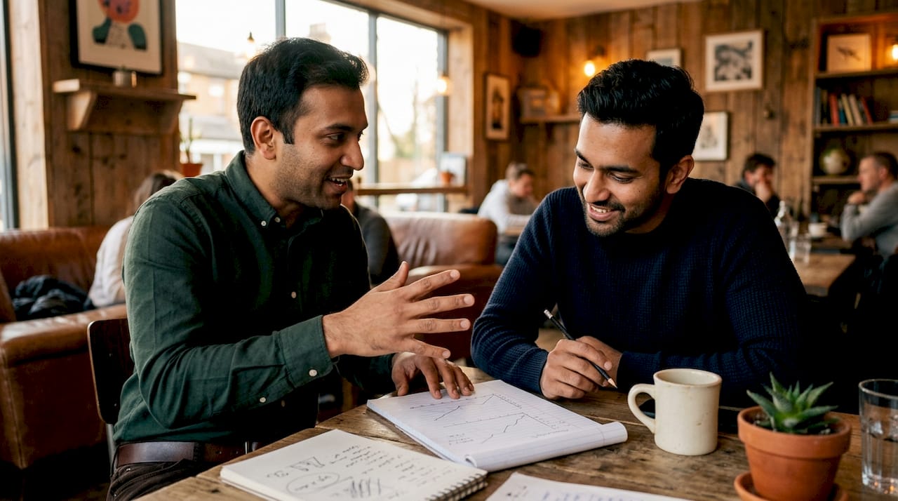 Immigrant entrepreneurs discussing plans in co-working space