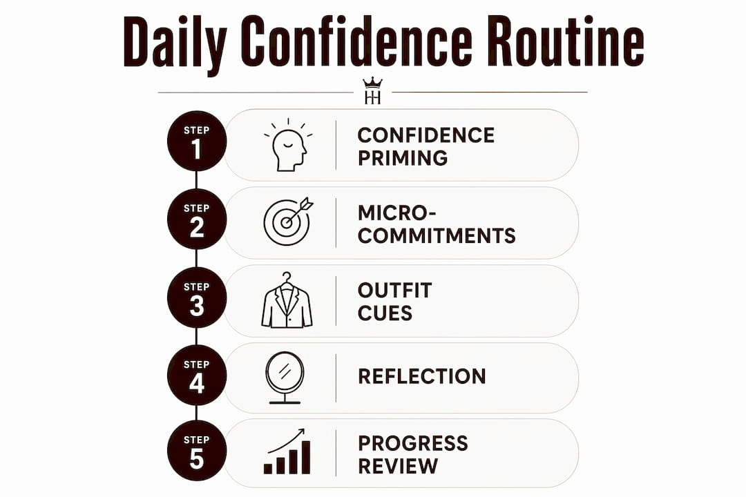 Infographic showing 5-step daily confidence routine