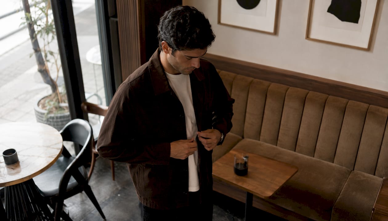 Man engaging in style ritual before mirror