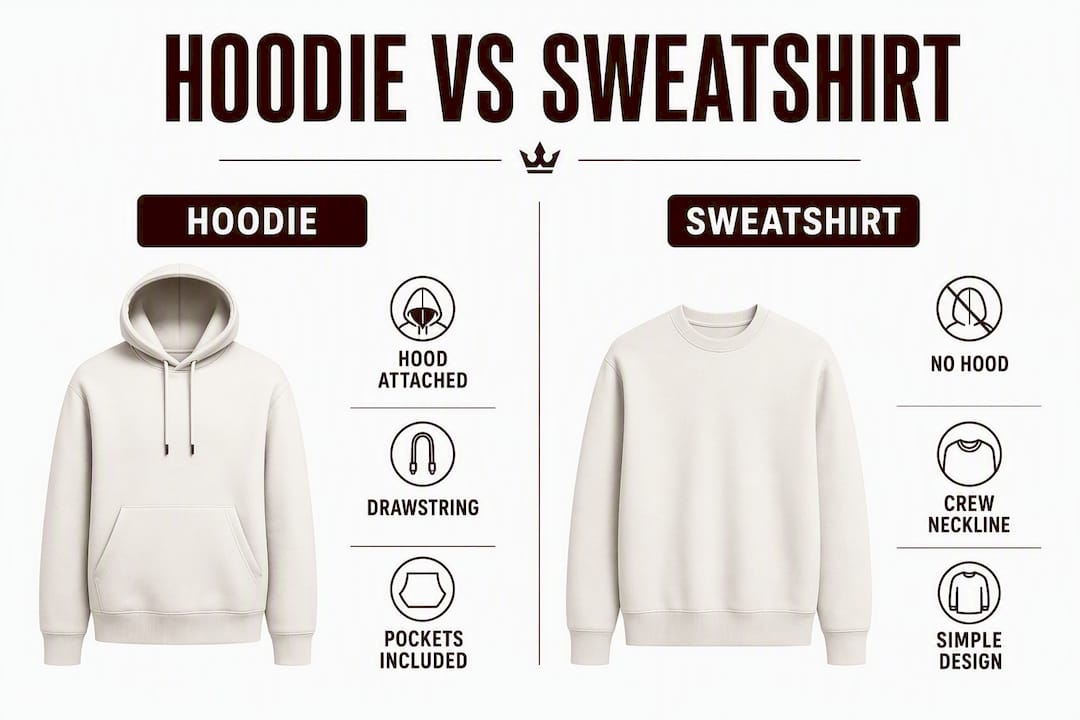 Infographic comparing hoodie and sweatshirt features