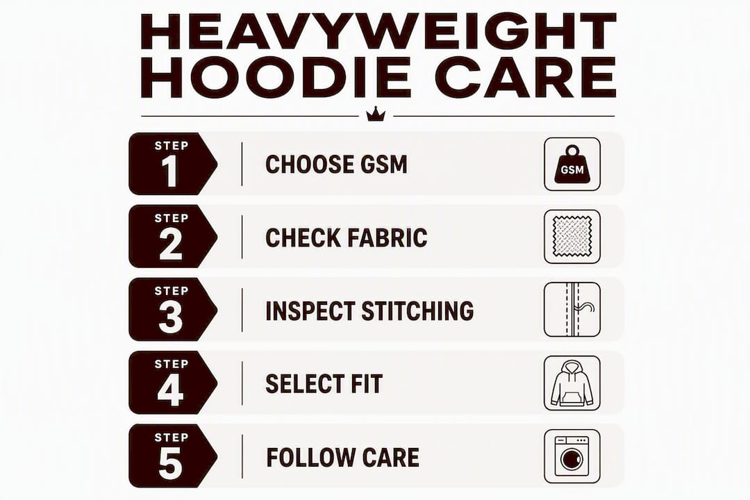 Infographic showing heavyweight hoodie care steps