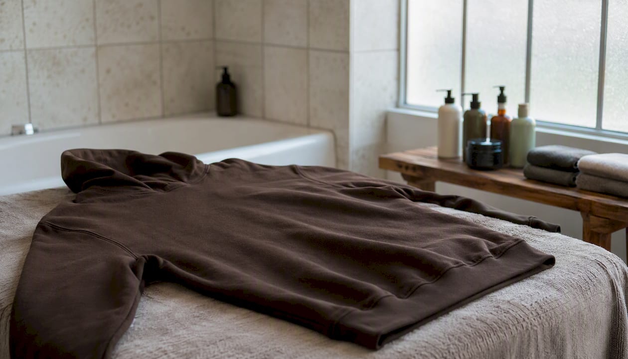 Hoodie air drying flat on towel