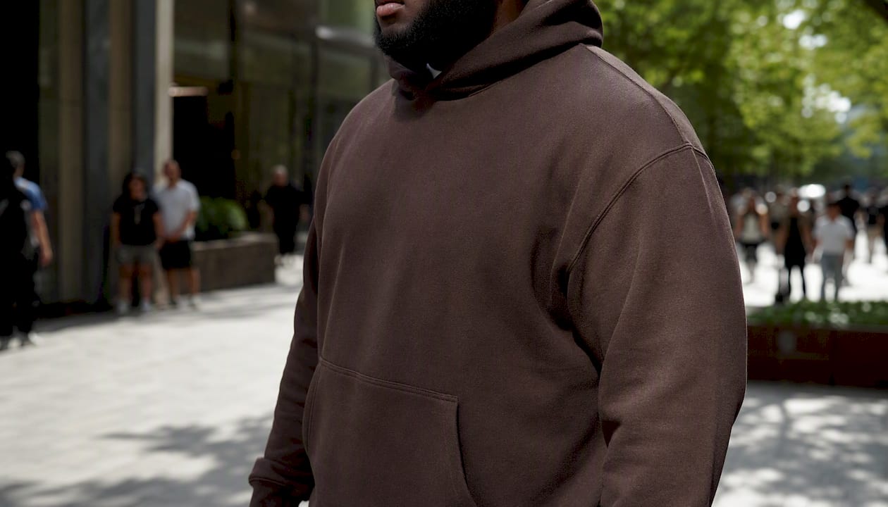 Heavyweight hoodie fitting on shoulder and sleeve