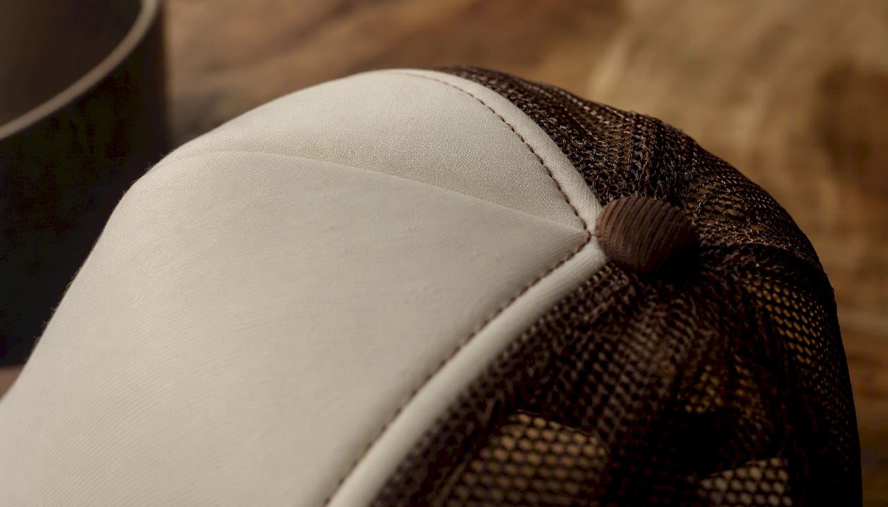 Close-up of trucker cap foam and mesh panels