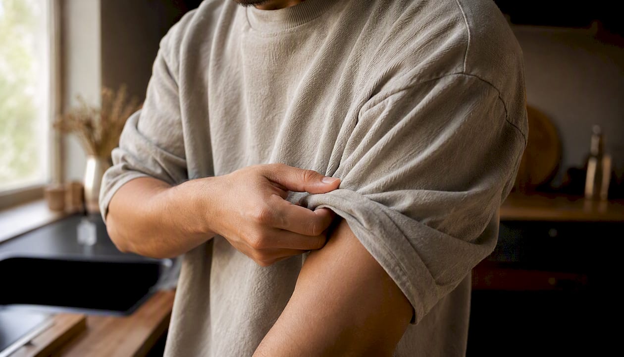 Person rolling sleeves of oversized tee