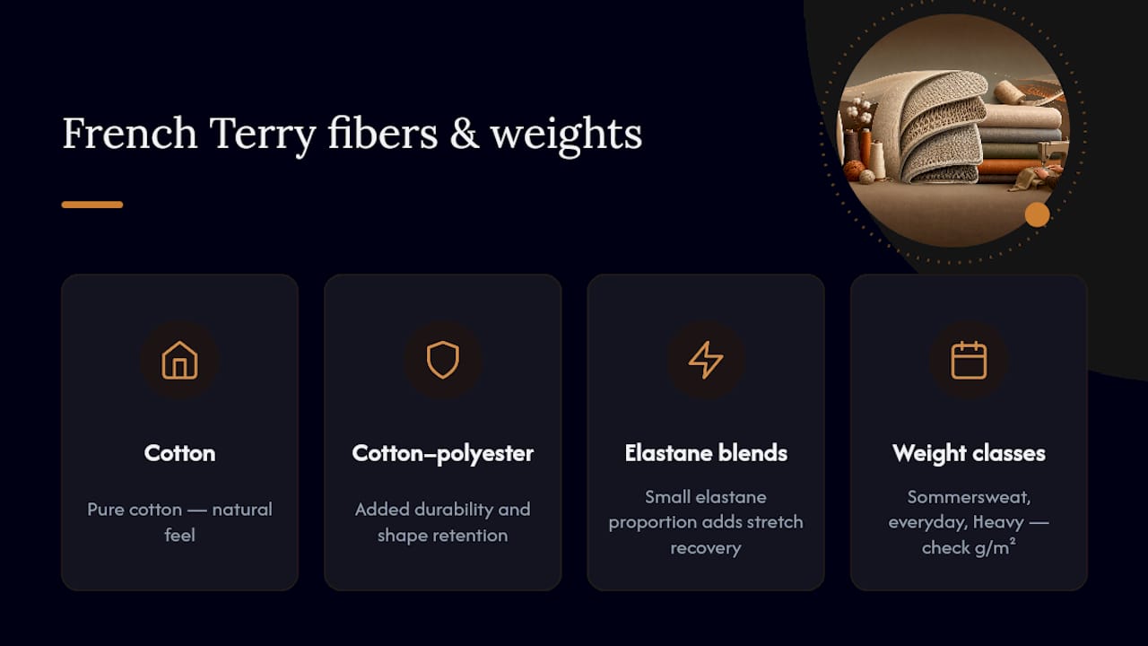 Diagram comparing fibers and weight classes of French Terry