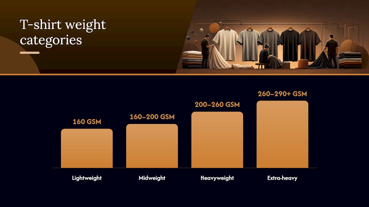 Diagram comparing T-shirt weight categories and GSM ranges