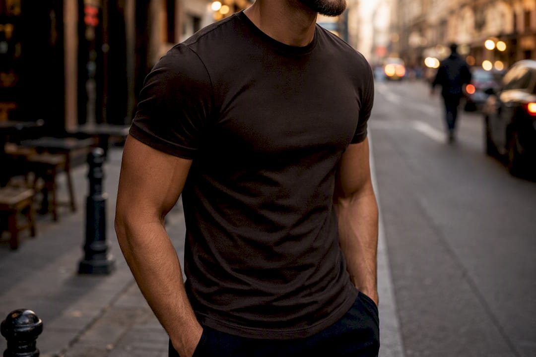 Slim fit T-shirt close-up on model