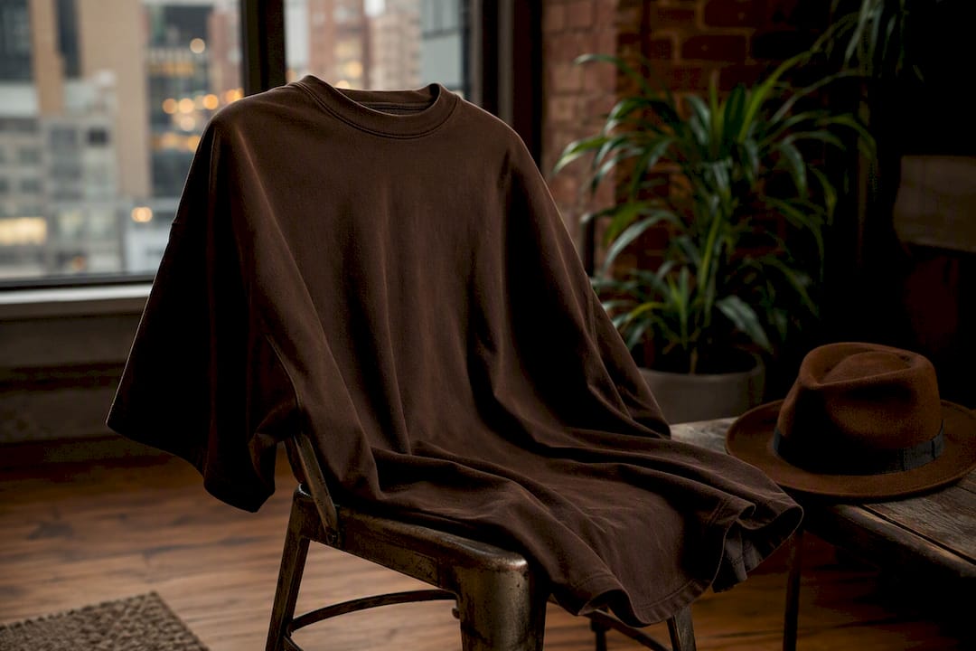 Loose fit T-shirt fabric and drape flat lay