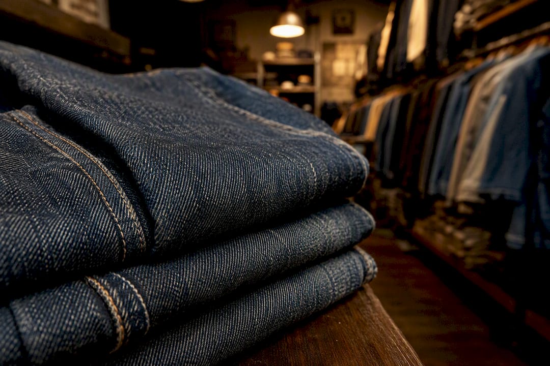 Close-up of denim twill weave and dye texture