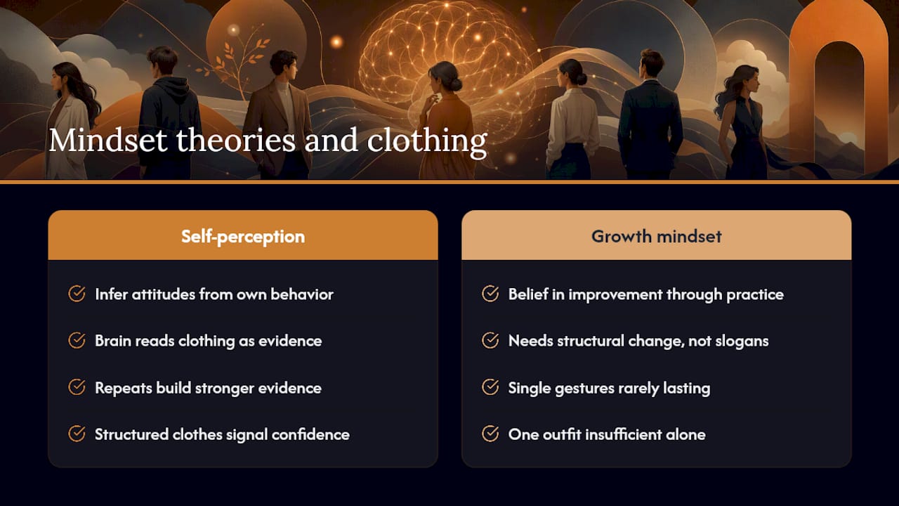 Diagram contrasting mindset theories and clothing effects