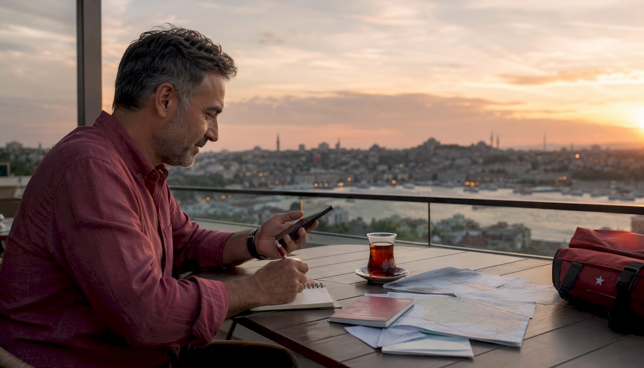 Bir adam tablet üzerinden araç plaka bilgisini giriyor.