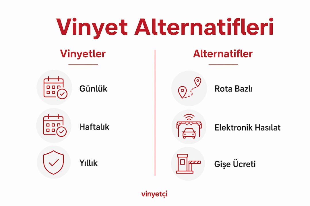 Vinyet çeşitleri ve alternatiflerini karşılaştıran infografik