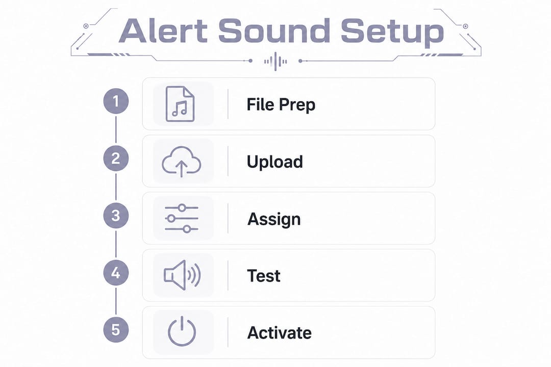 Infographic illustrating stream alert sound customization steps