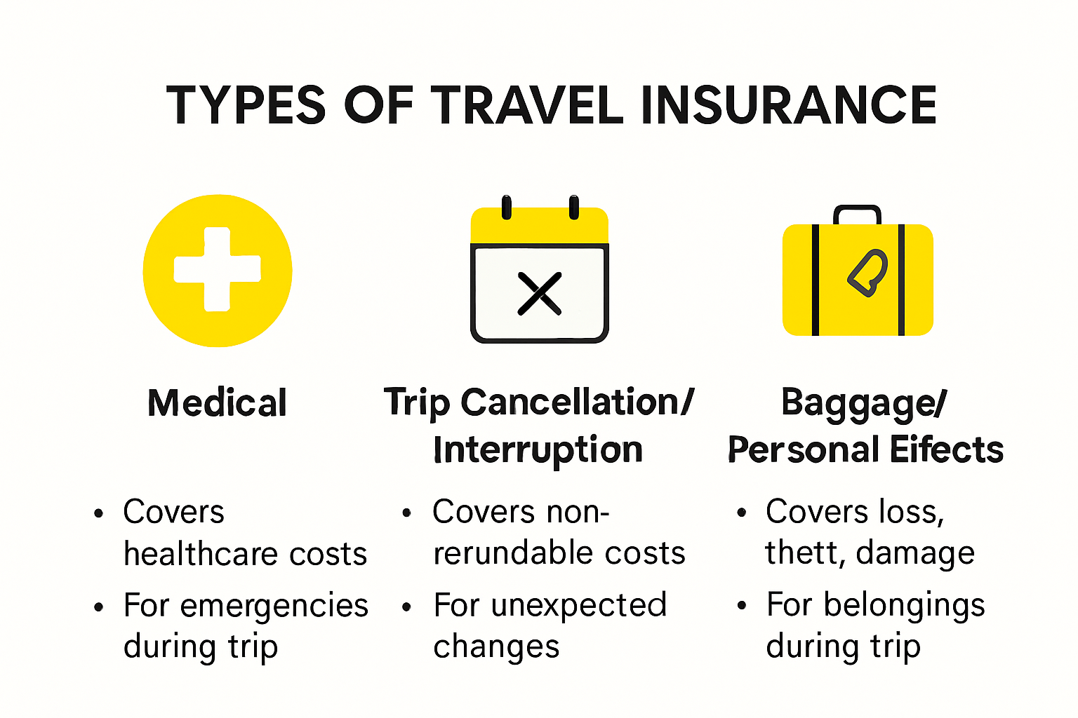 Comparison of three main travel insurance types