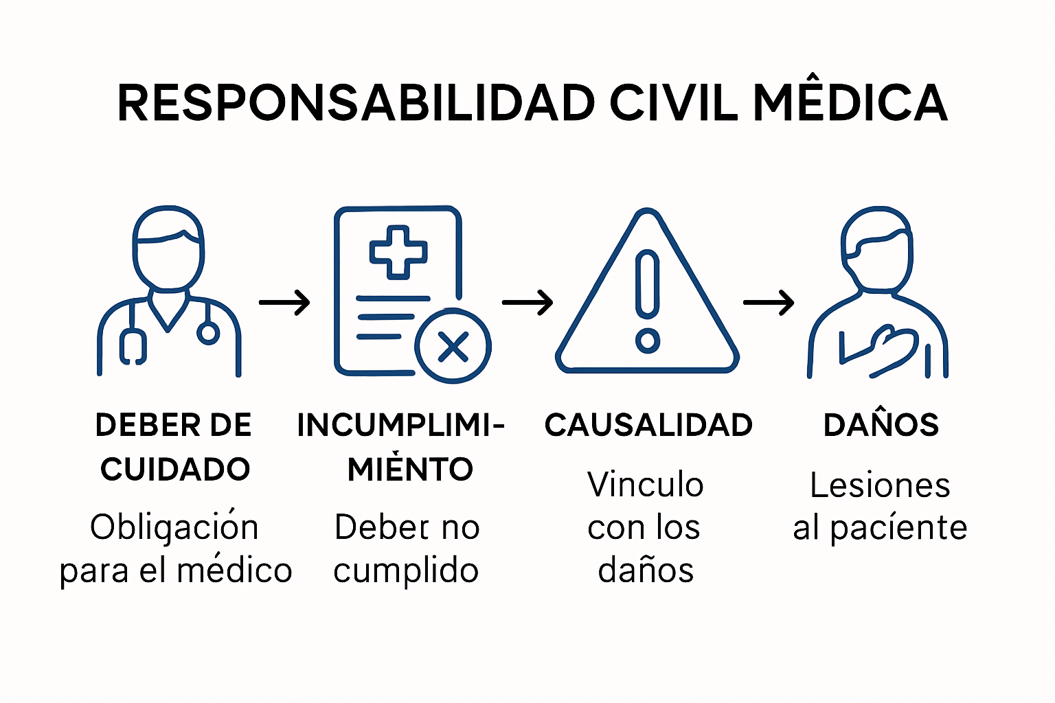 Infografia elementos clave de responsabilidad civil médica