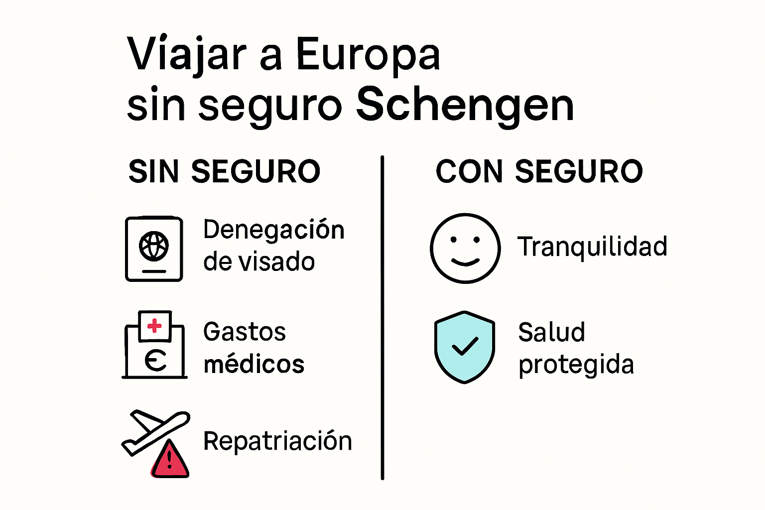 Comparative infographic: with vs. without seguro Schengen
