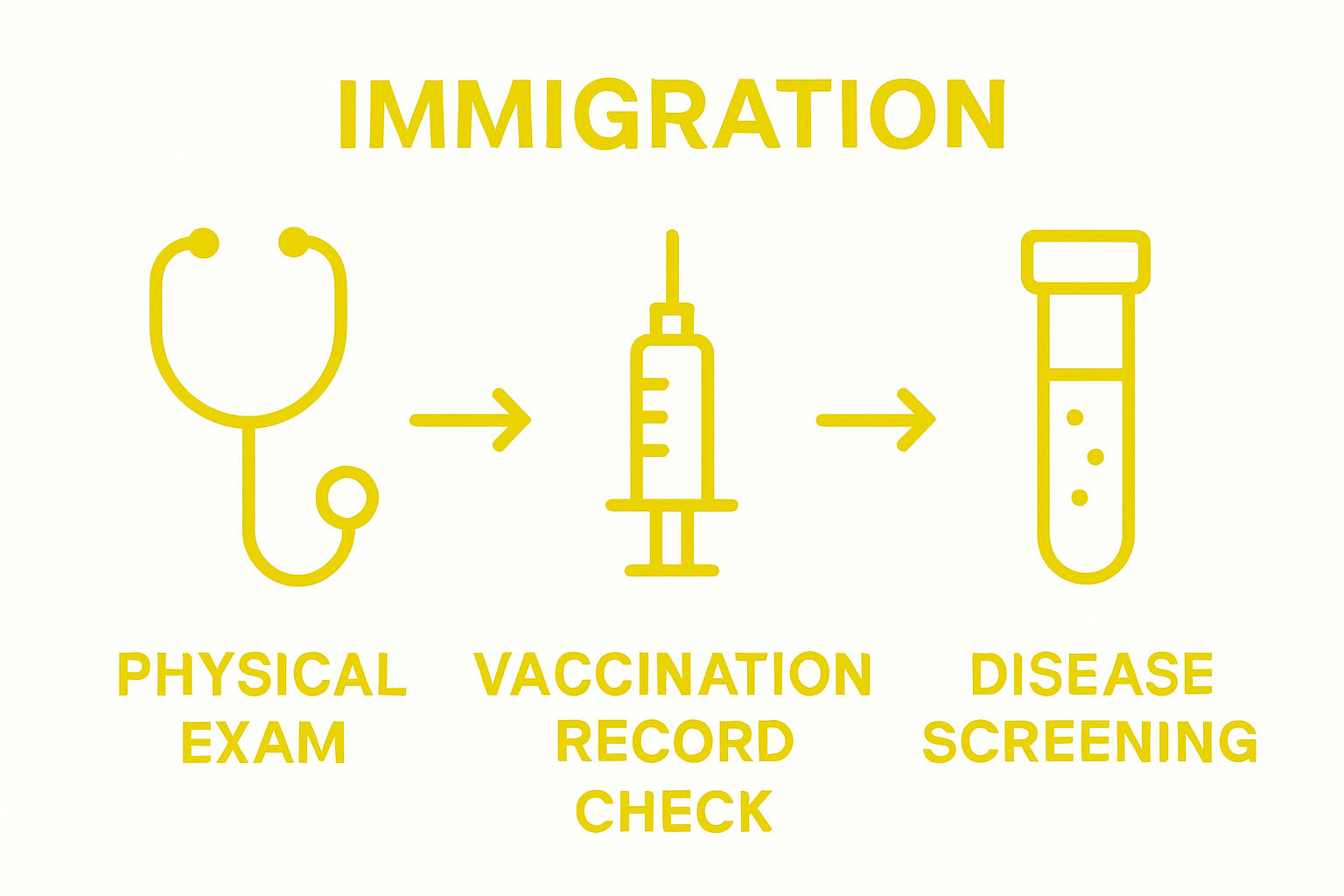 Comparison of three key immigration medical exam steps: physical, vaccination, disease screening