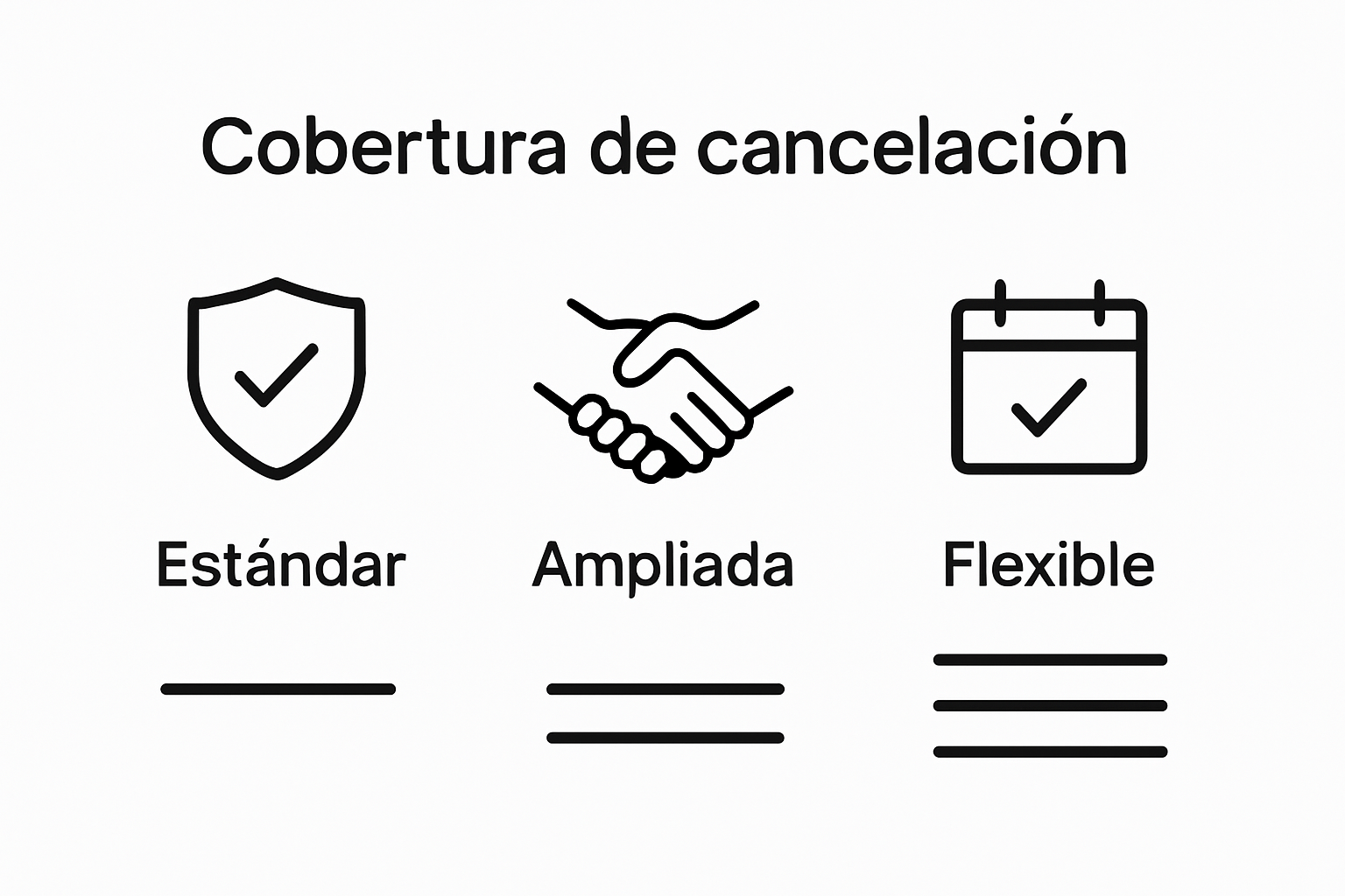 Comparación visual de los tres tipos de cobertura del seguro de cancelación de viaje de Allianz