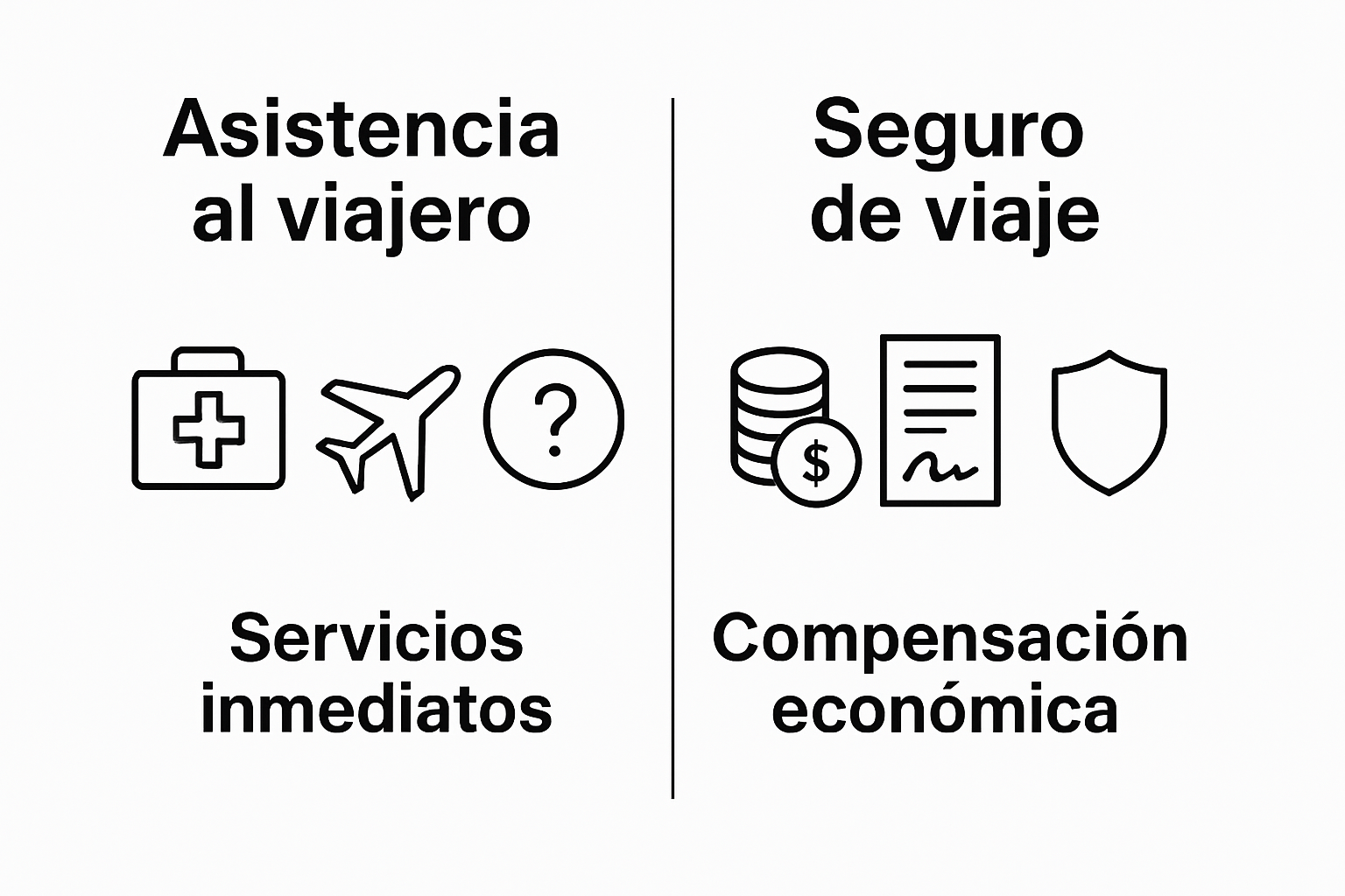 Comparación visual entre asistencia al viajero y seguro de viaje